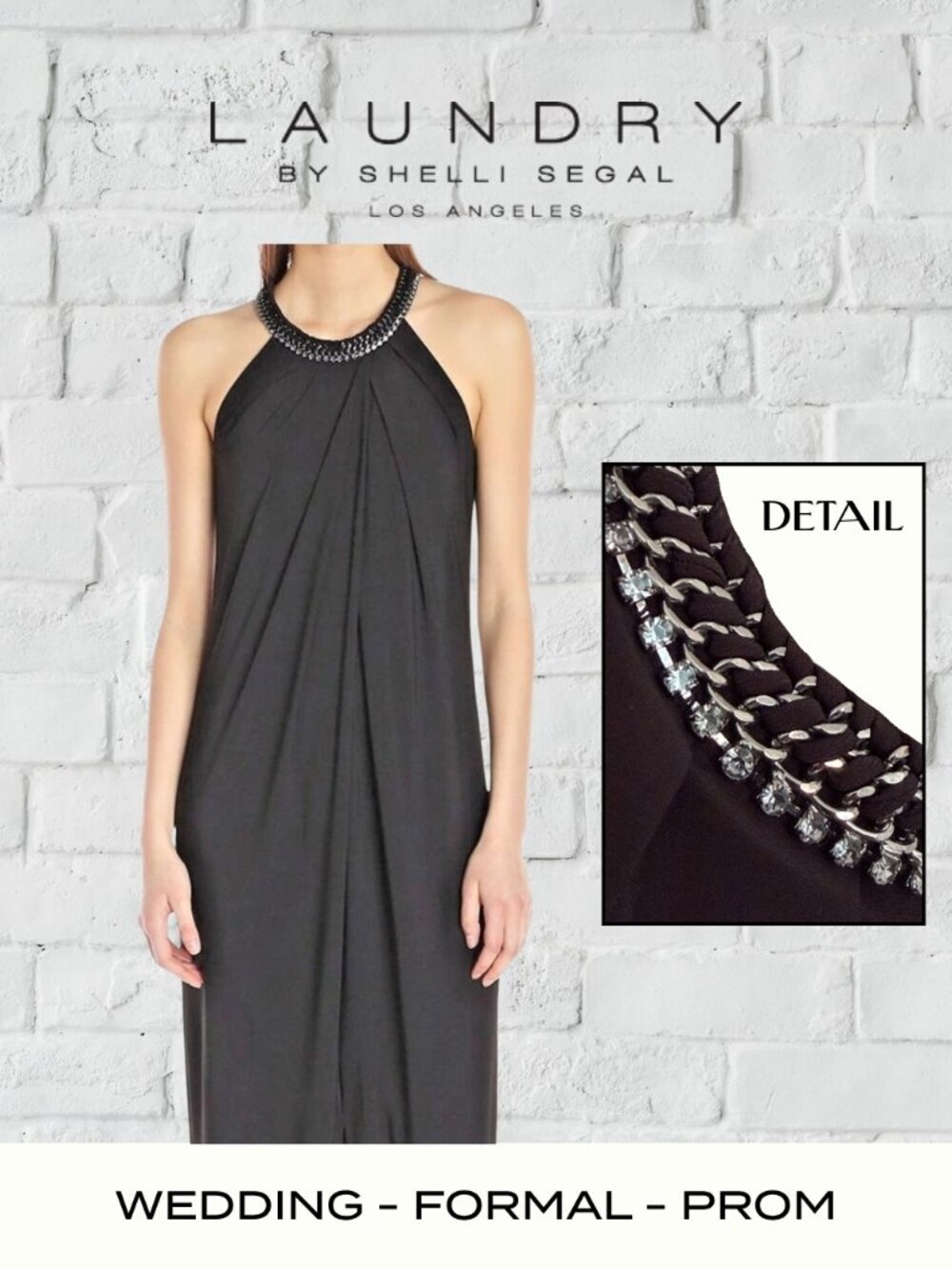 Laundry by Shelli Segal Black Gown | Chain + Rhinestone Collar | Size 8